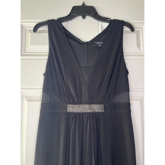 HALSTON HERITAGE NWT Jewel Waist Crepe GOWN Maxi DRESS Size 8 BLACK - Picture 5 of 11
